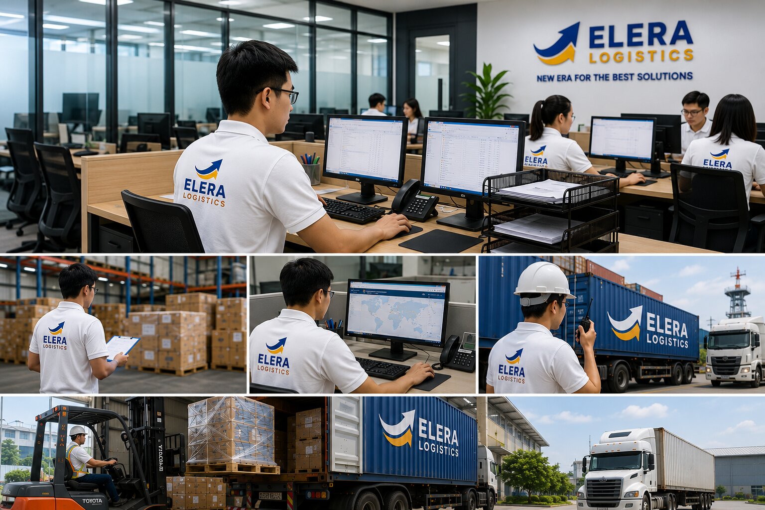 ELERA Logistics team at work across office, warehouse, and port operations